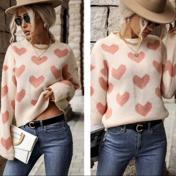 Heart Pattern Dropped Shoulder Sweater - Picture 3 of 4